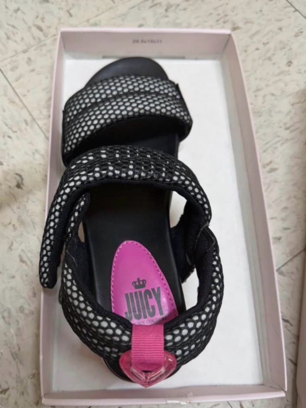 Juicy Couture Black Mesh Sandal with Pink Insole Accent